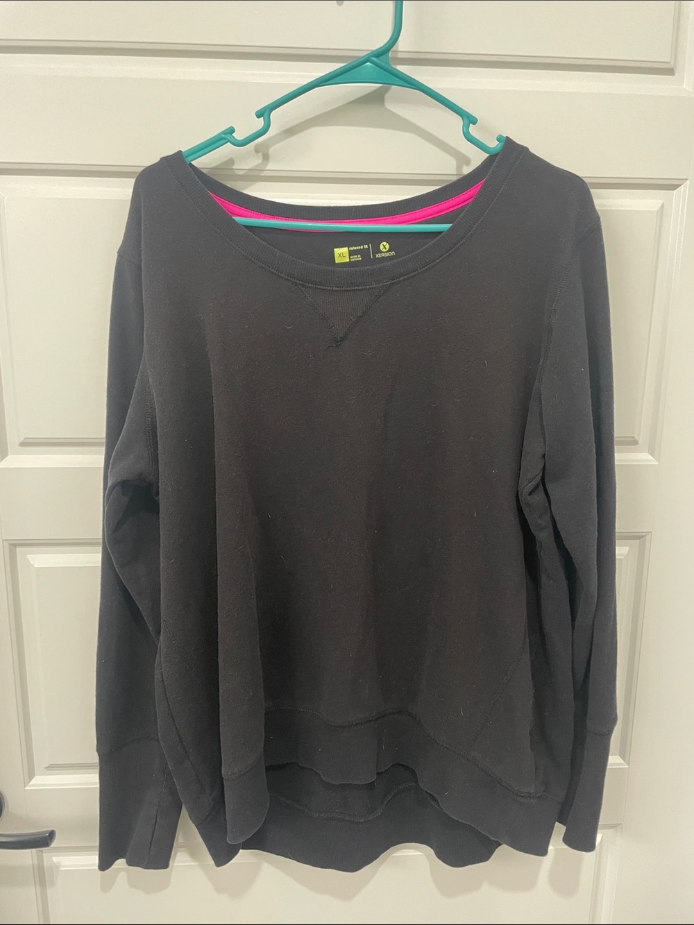 Xersion Black Sweatshirt with Hot Pink Neck Trim